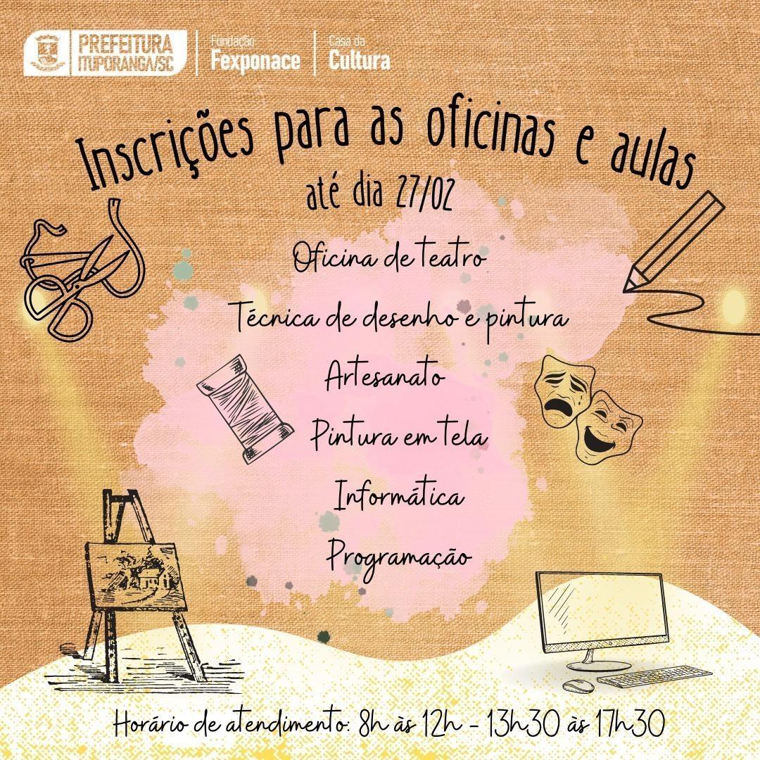 200 vagas em cursos gratuitos estão com inscrições abertas na Casa da Cultura em Ituporanga