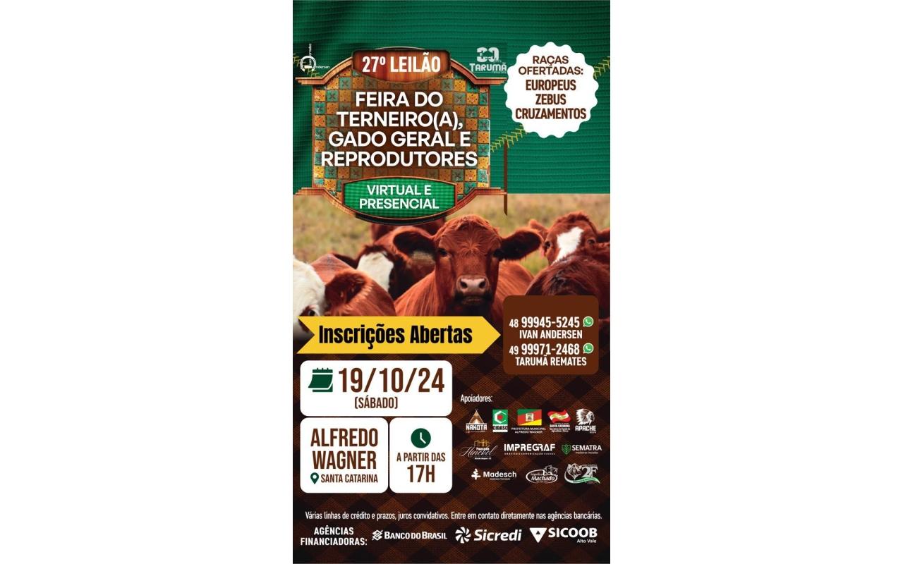 27ª Feira do Terneiro e Gado Geral em Alfredo Wagner será em outubro