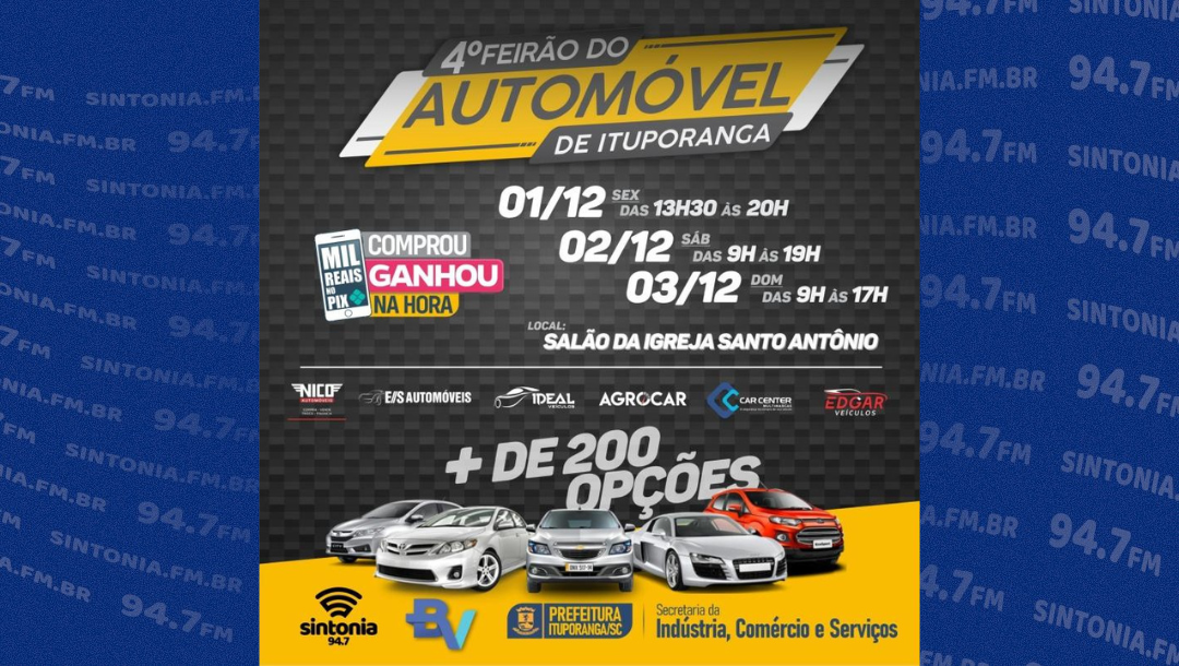 4º Feirão do Automóvel inicia nesta sexta-feira (1) em Ituporanga