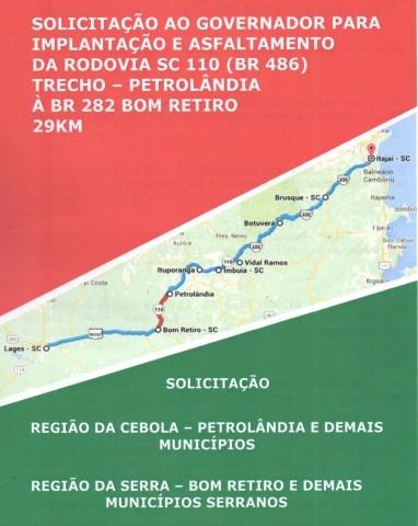 Mobilização visa garantir pavimentação de trecho da SC -110 entre Petrolândia e Bom Retiro