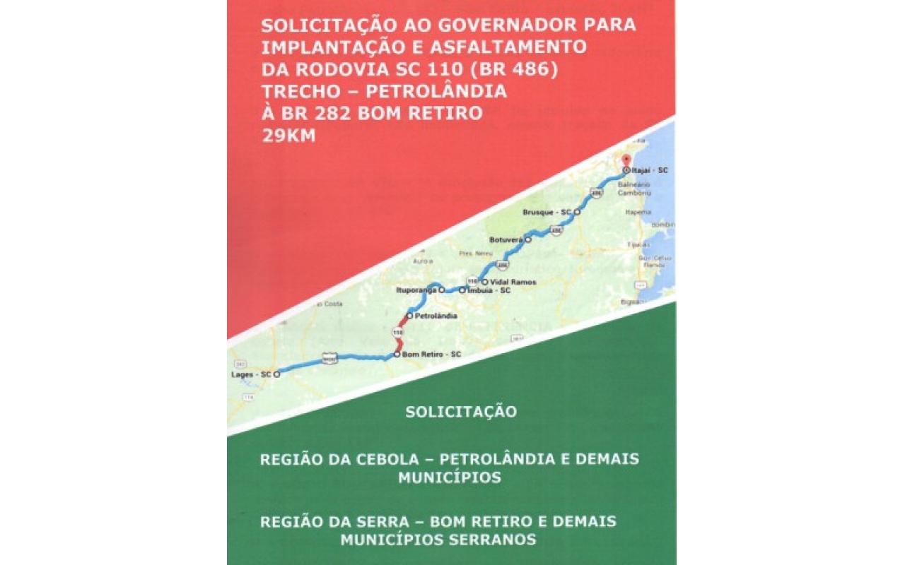 Documento reivindicatório para ligação asfáltica entre Petrolândia e a BR-282 será apresentado hoje á tarde na Cidade Sorriso