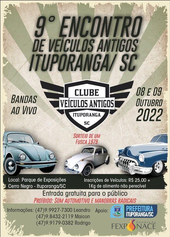9º Encontro de veículos antigos acontece neste sábado e domingo (8/9) no Parque da Cebola em Ituporanga