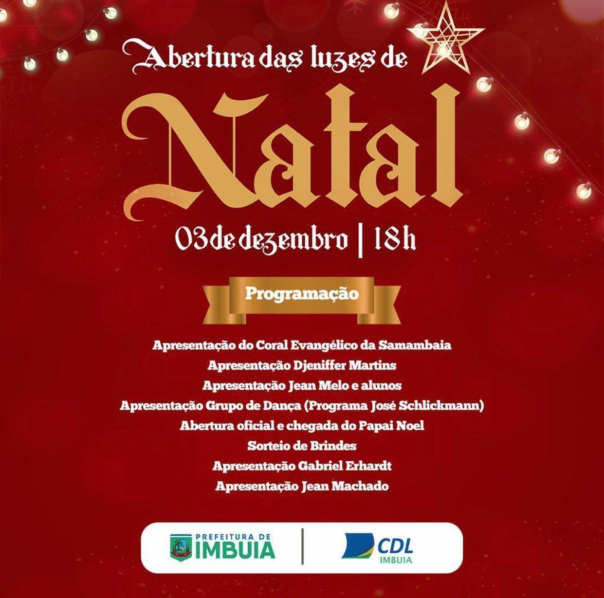 Abertura do Natal em Imbuia será neste sábado (3)