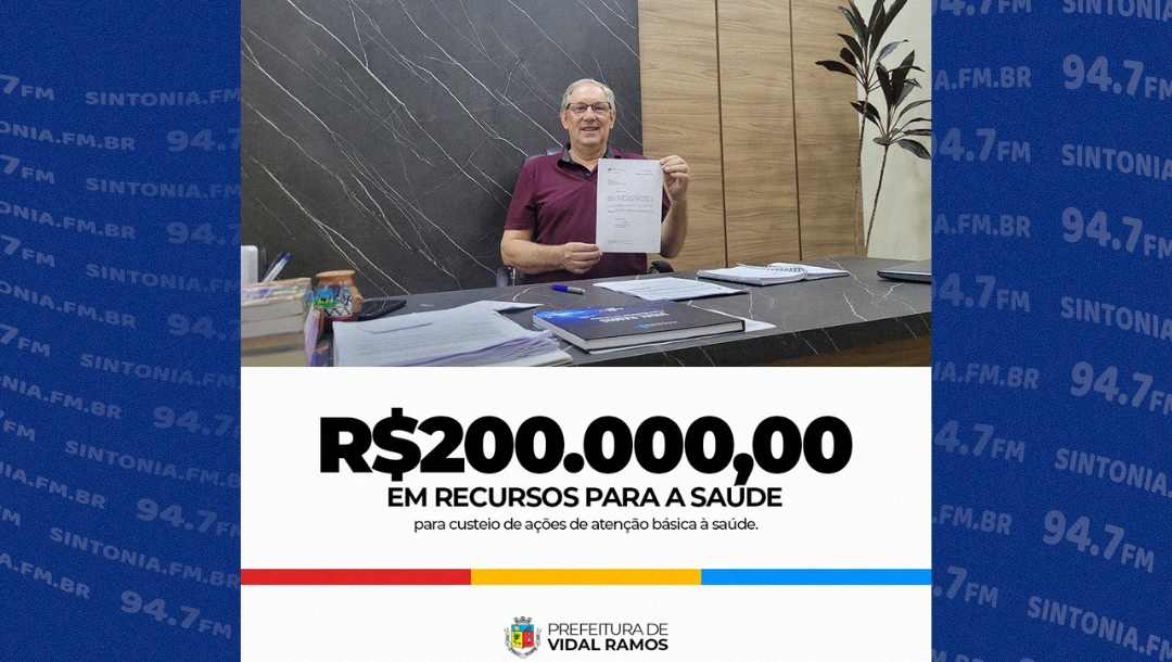 Administração de Vidal Ramos recebe duas emendas parlamentares que serão destinadas para custeio na saúde