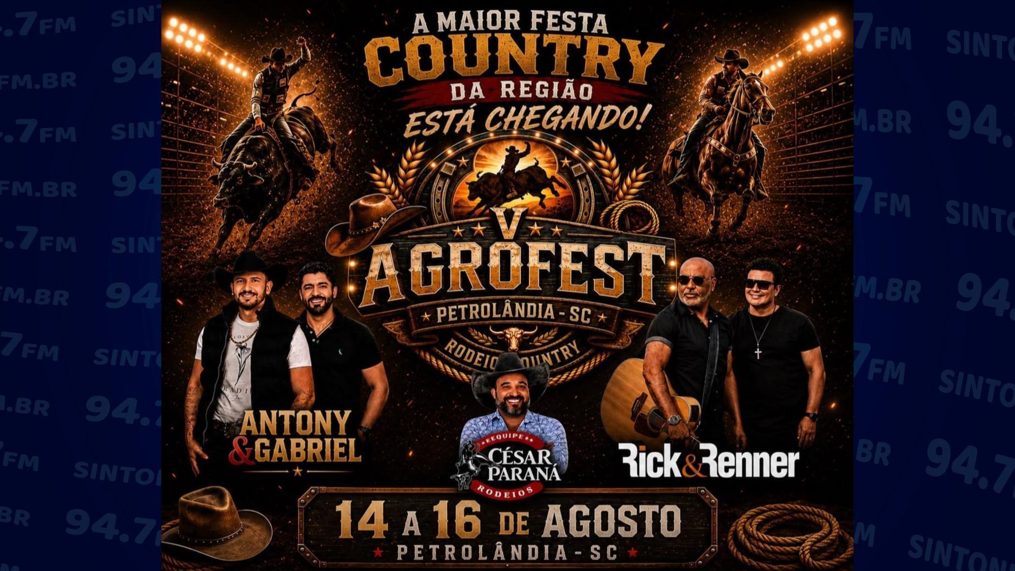 Agrofest terá shows com Rick & Renner, Antony & Gabriel e rodeio com César Paraná 