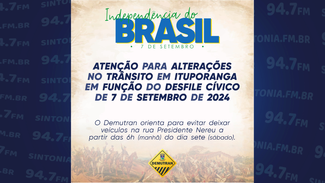 Atenção para alteração no trânsito de Ituporanga para o Desfile Cívico