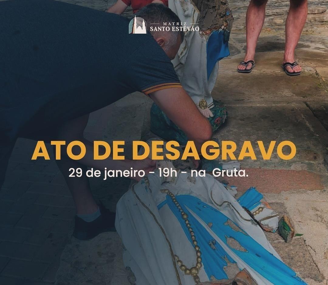 Ato de desagravo será realizado em resposta ao vandalismo praticado na gruta Nossa Senhora de Lourdes