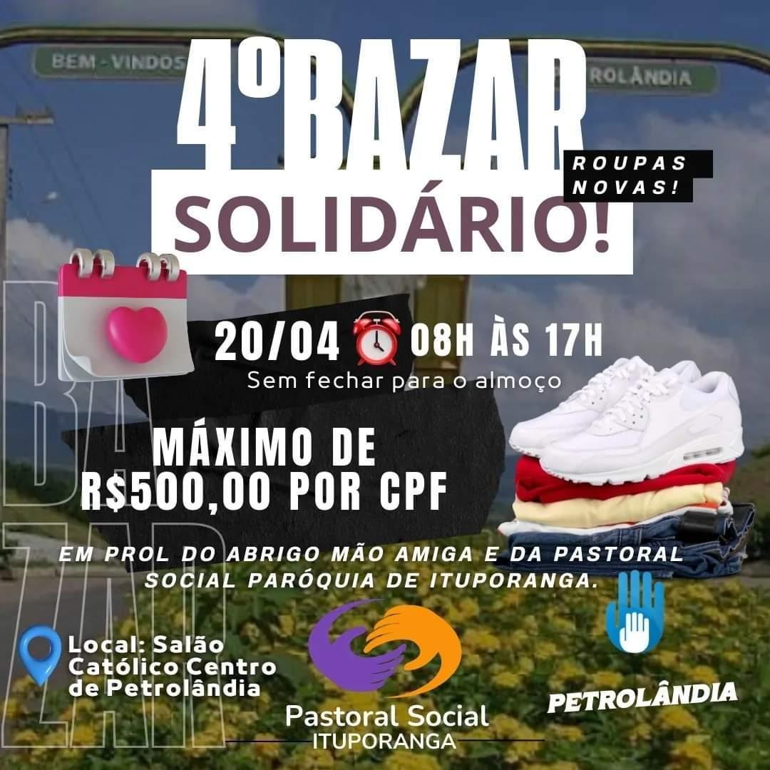 Bazar Solidário em prol do Abrigo Mão Amiga será neste sábado em Petrolândia