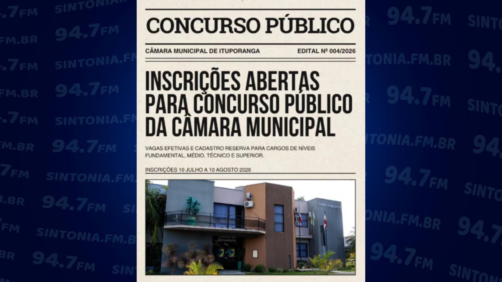 Câmara de Ituporanga abre inscrições para concurso público