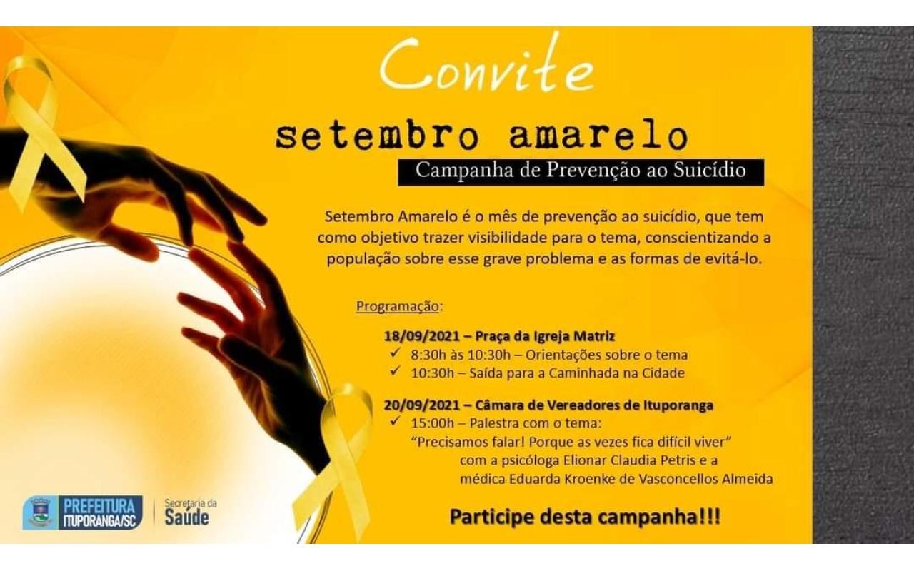 Caminhada alusiva ao movimento Setembro Amarelo será realizada em Ituporanga neste sábado (18)