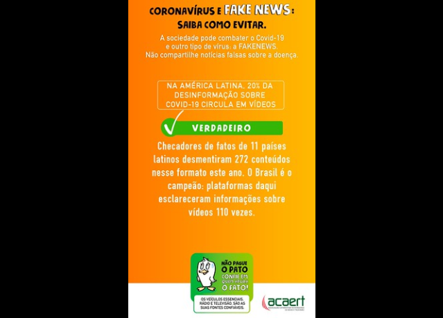 Campanha da ACAERT contra fake news da covid-19 chega à centésima postagem