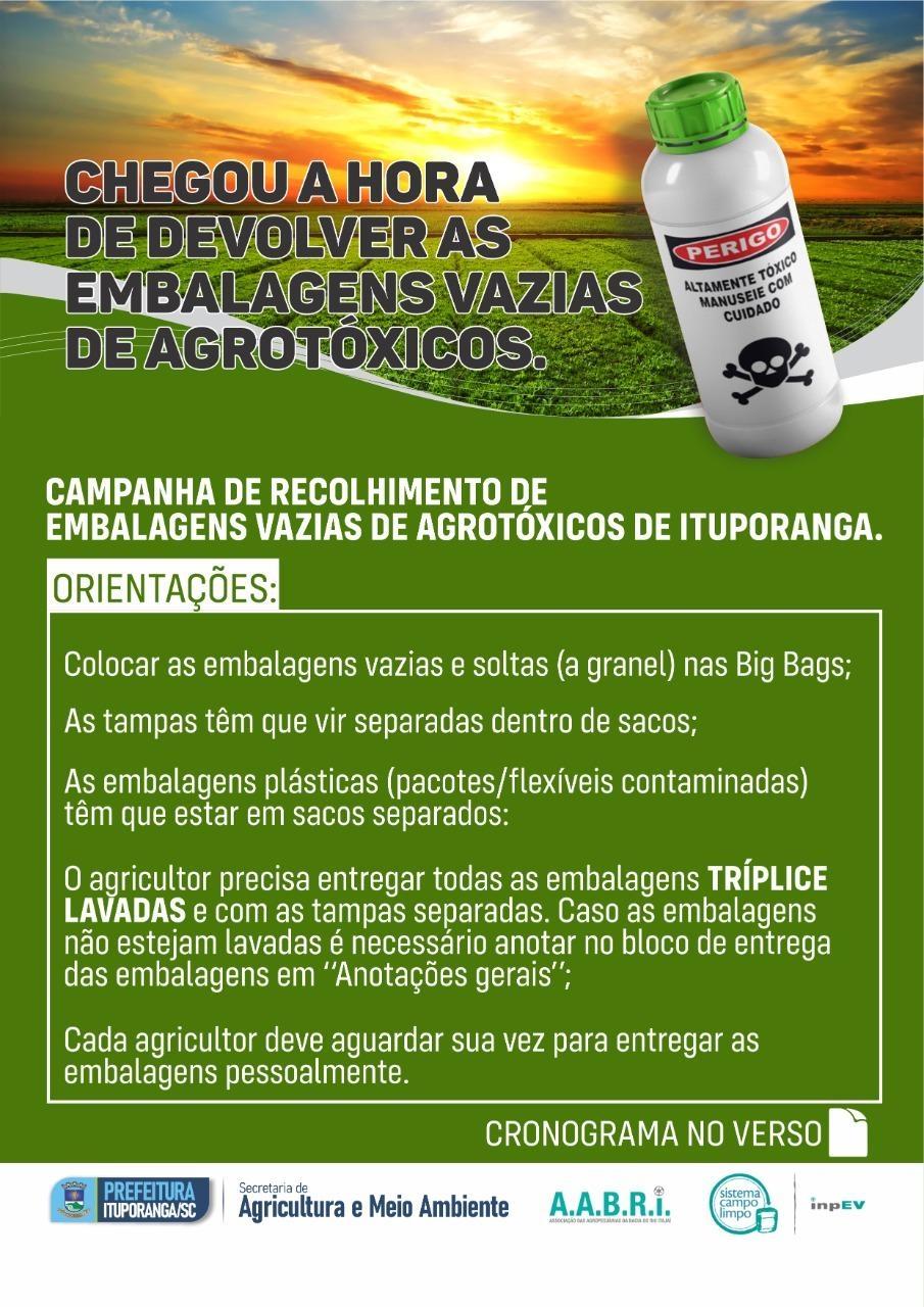 Campanha de recolhimento de embalagens de agrotóxicos inicia nesta quinta-feira (1) em Ituporanga