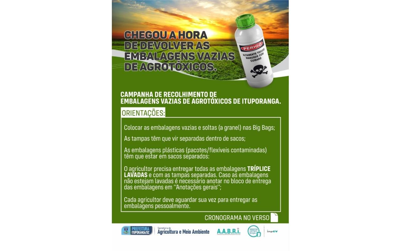 Campanha de recolhimento de embalagens de agrotóxicos inicia nesta quinta-feira (1) em Ituporanga
