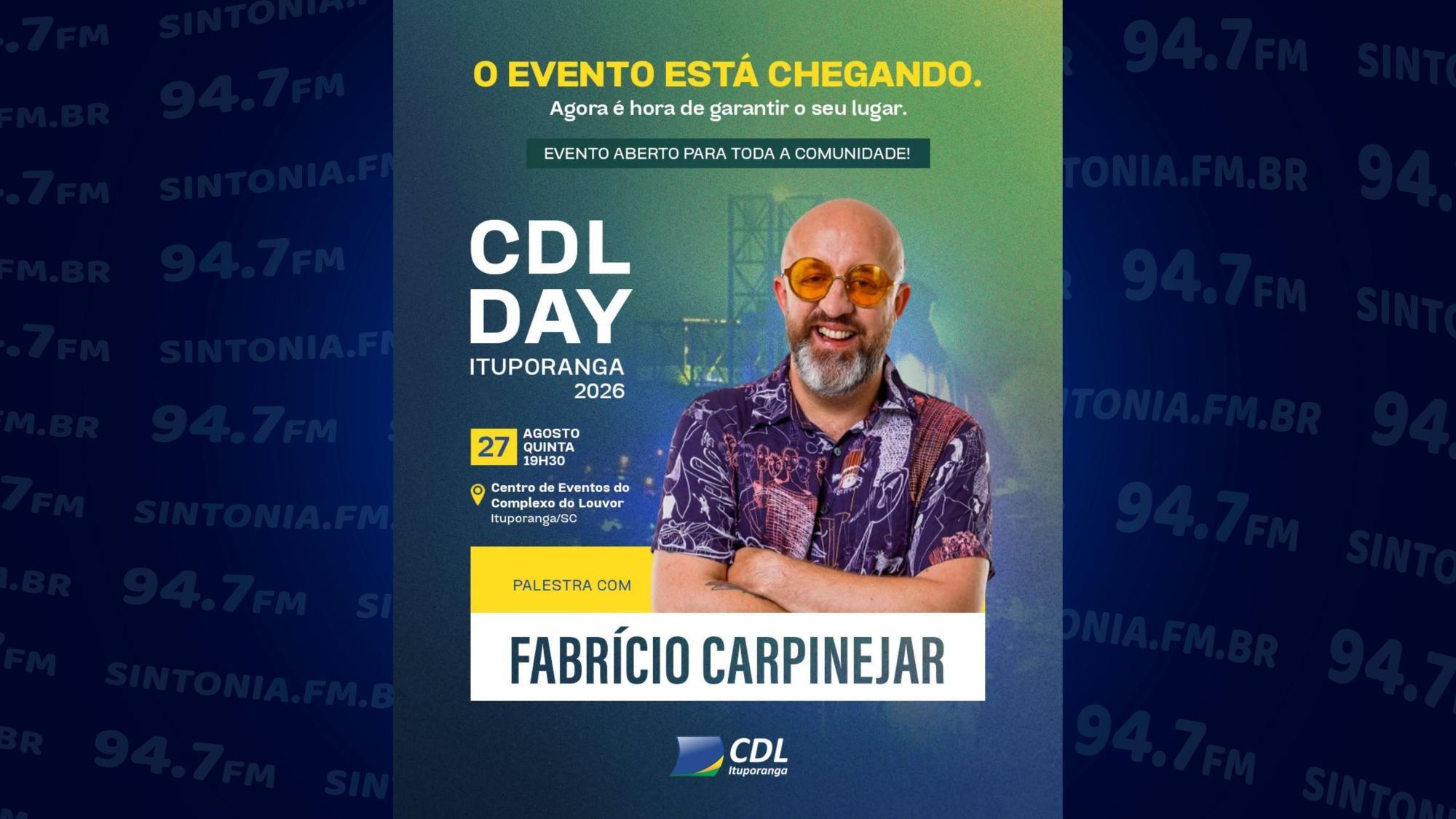 Carpinejar estará em Ituporanga no dia 27 de agosto