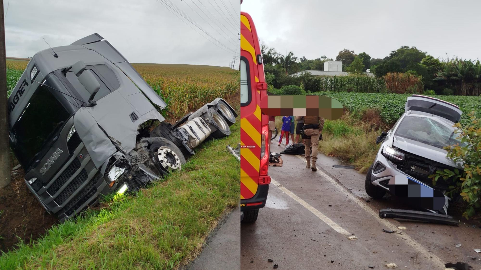 Carro e caminhão colidem na Bela Vista