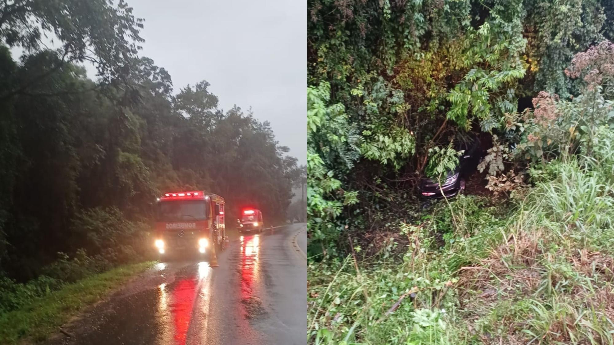 Carro sai da pista e cai em barranco na BR-470 em Agronômica