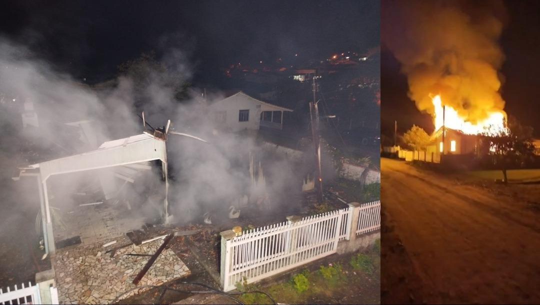 Casa é destruída por incêndio no Centro de Imbuia