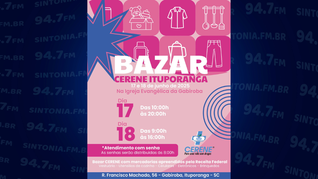 CERENE de Ituporanga promove bazar beneficente nos dias 17 e 18 de junho