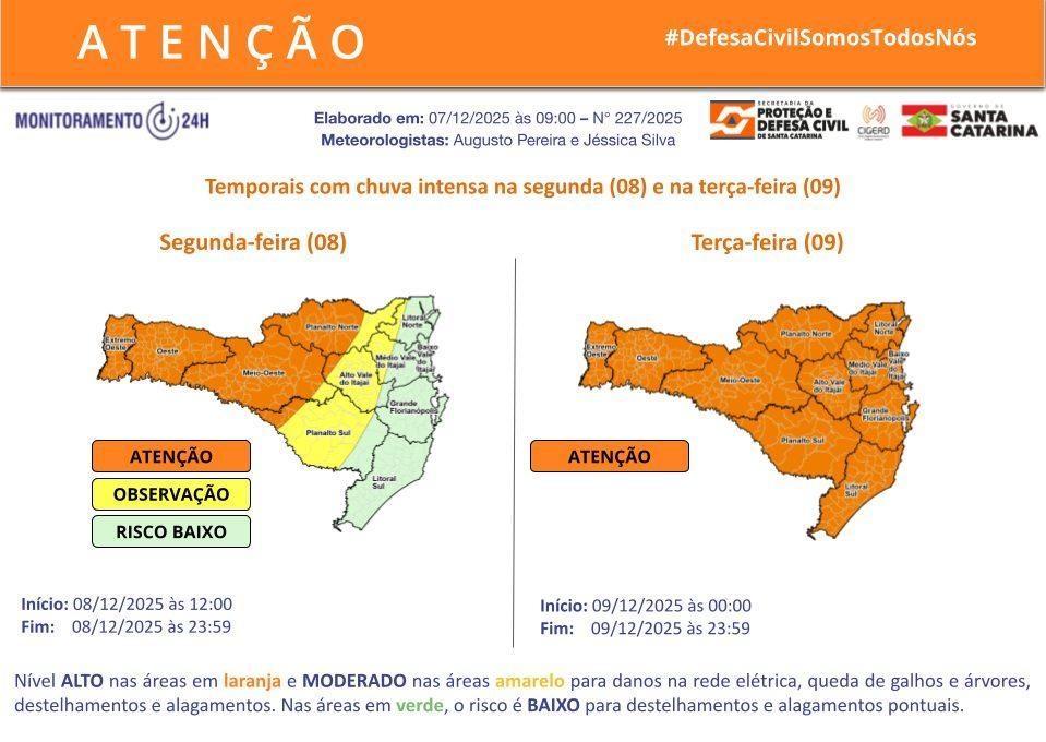 Ciclone deve provocar ventos acima de 100 km/h no Sul do Brasil entre terça (09) e quarta-feira (10)