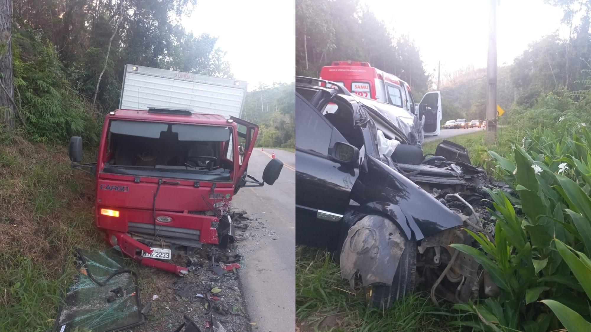 Colisão entre carro e caminhão deixa uma pessoa morta no Alto Vale