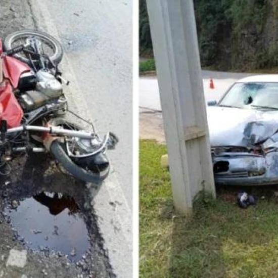 Colisão entre carro e moto deixa motociclista gravemente ferido em Alfredo Wagner 