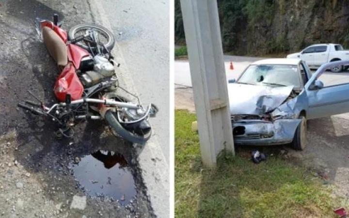 Colisão entre carro e moto deixa motociclista gravemente ferido em Alfredo Wagner 