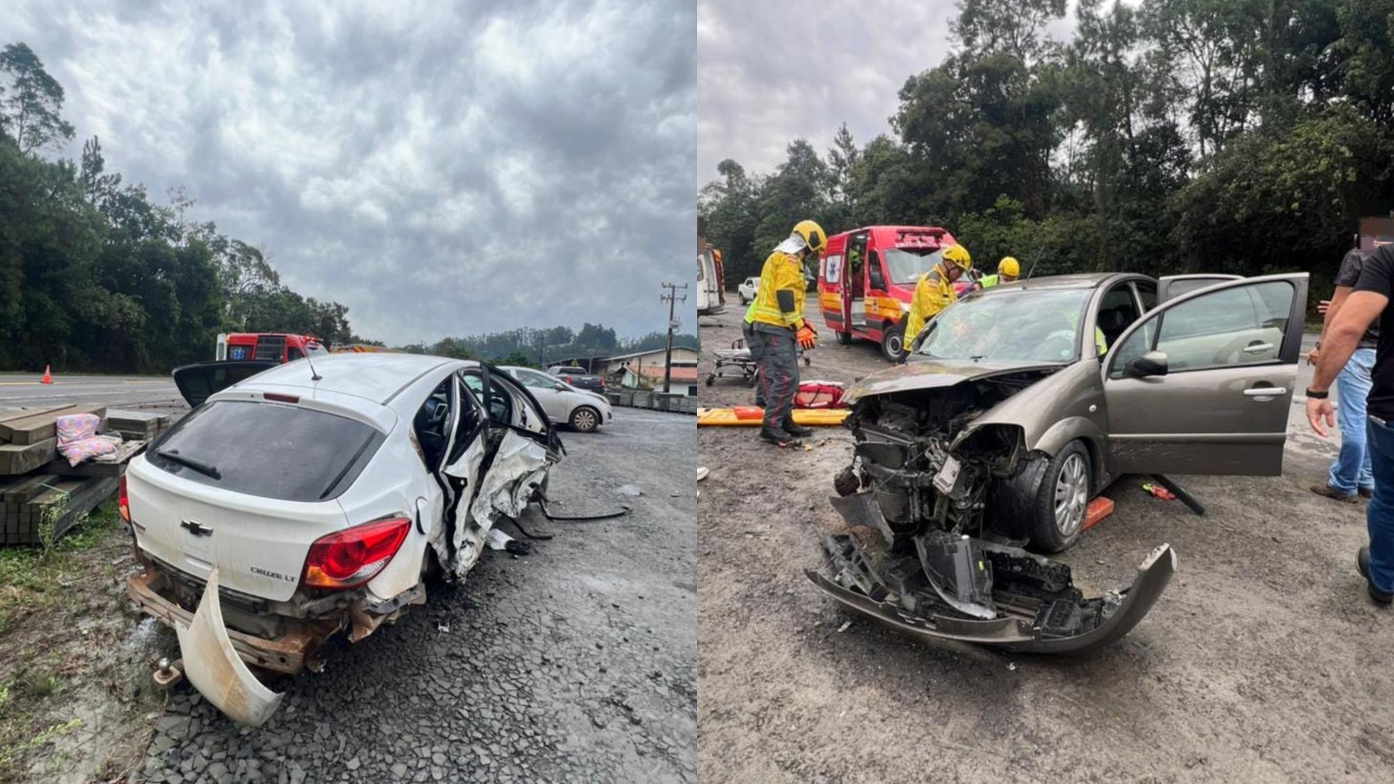 Colisão entre dois carros deixa seis feridos na BR-470 em Trombudo Central