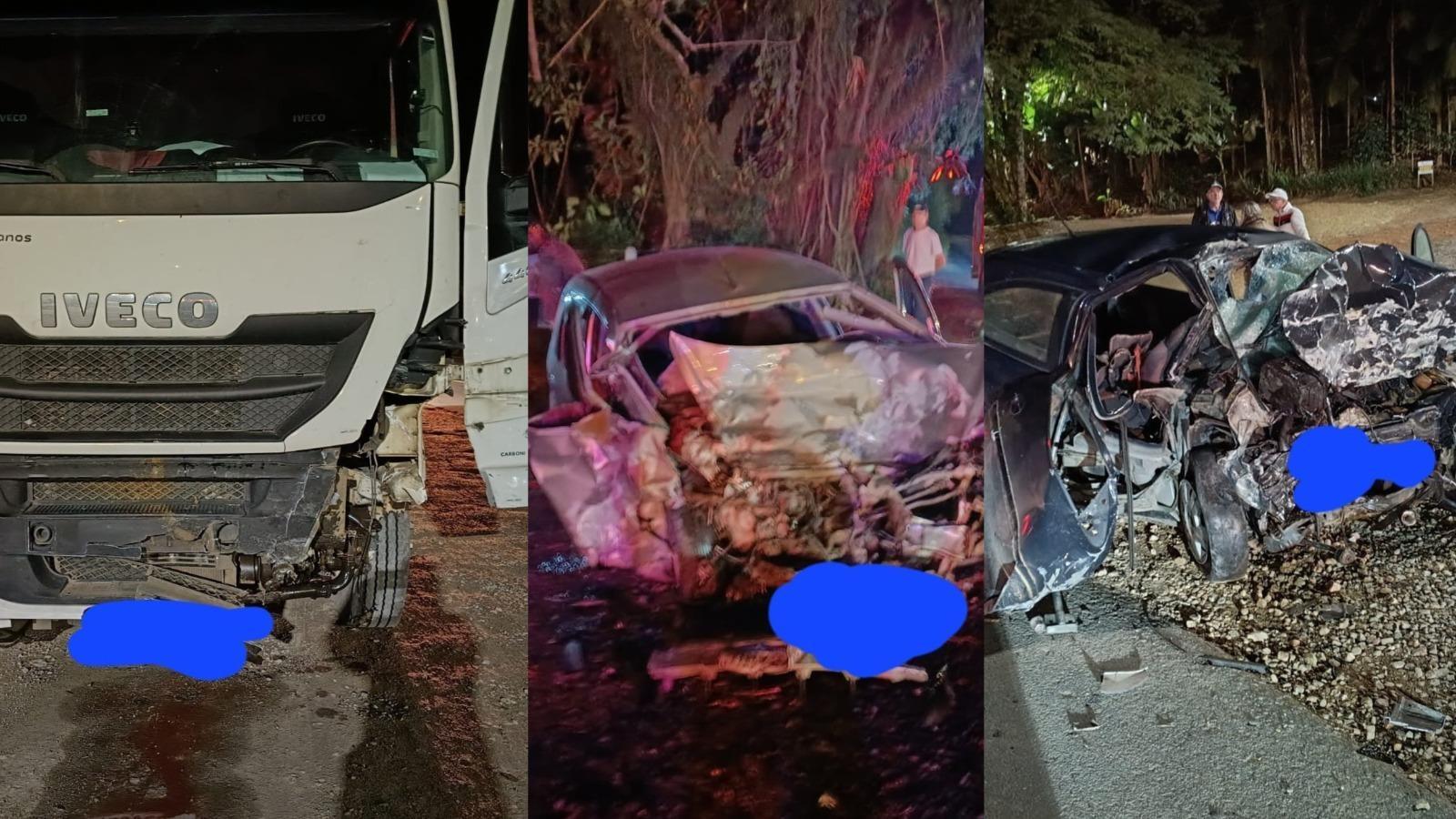 Colisão frontal na BR-470 deixa um morto e dois feridos graves
