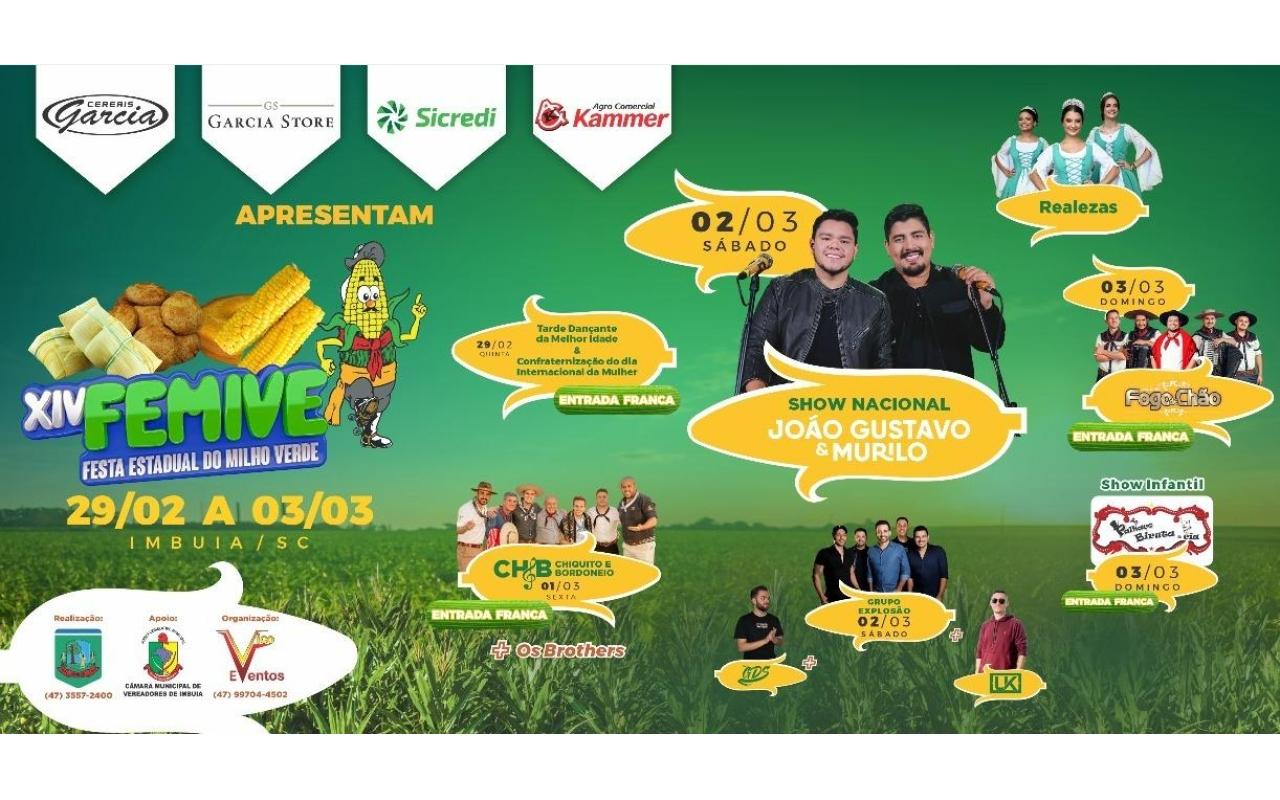Começa nesta quinta-feira a XIV Festa Estadual do Milho Verde (Femive) em Imbuia