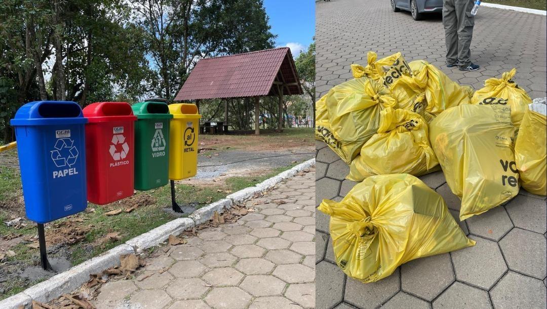 Cooperativas de Ituporanga recolhem lixo e instalam lixeiras no Parque do Salto no Dia de Cooperar