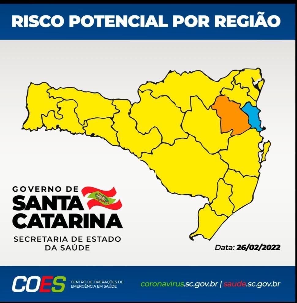 CORONAVÍRUS EM SC: Nova matriz de risco aponta uma região no nível moderado e quinze no alto e uma no grave