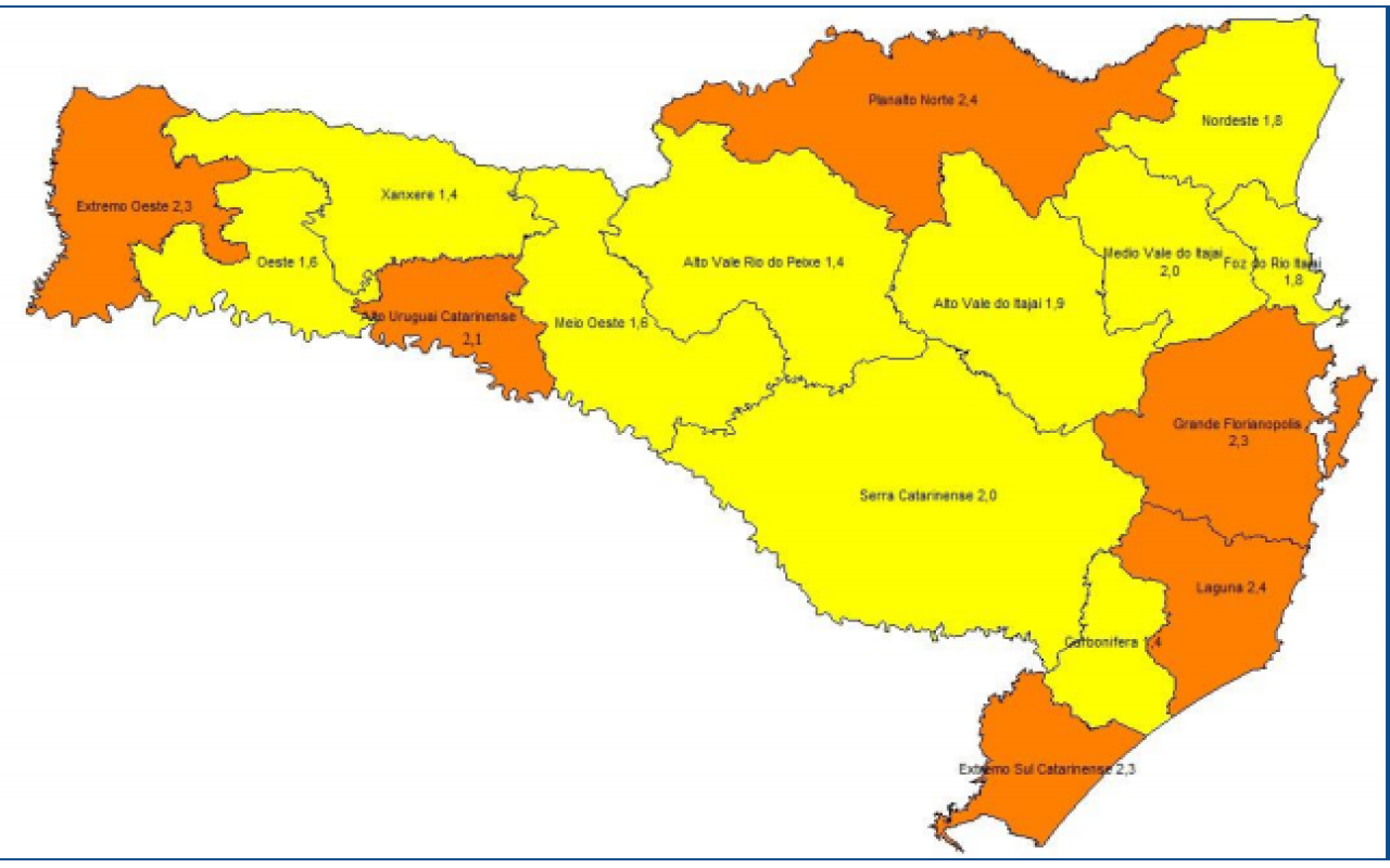Covid: SC tem 10 regiões em risco alto e seis em risco grave