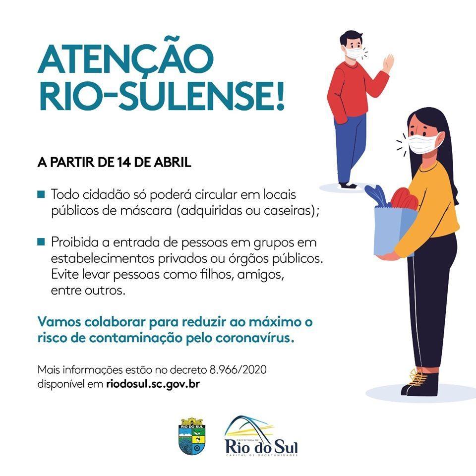 Prevenção: Decreto define novas medidas para o uso de máscara em Rio do Sul