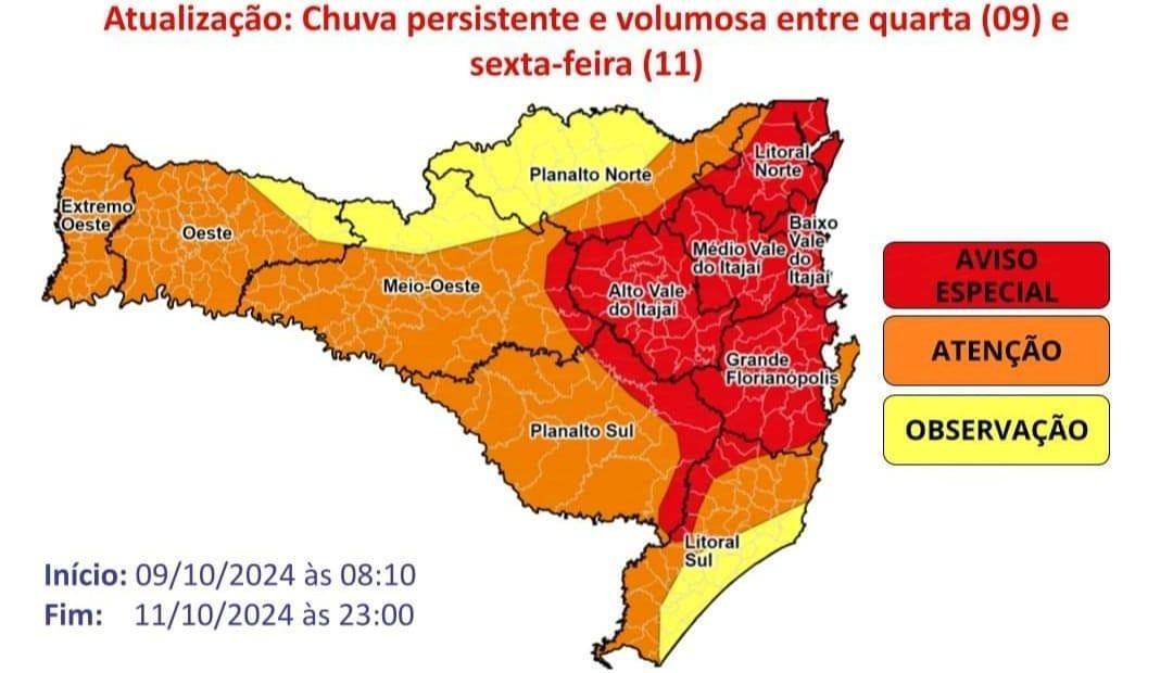 Defesa Civil emite Aviso Especial para o Alto Vale