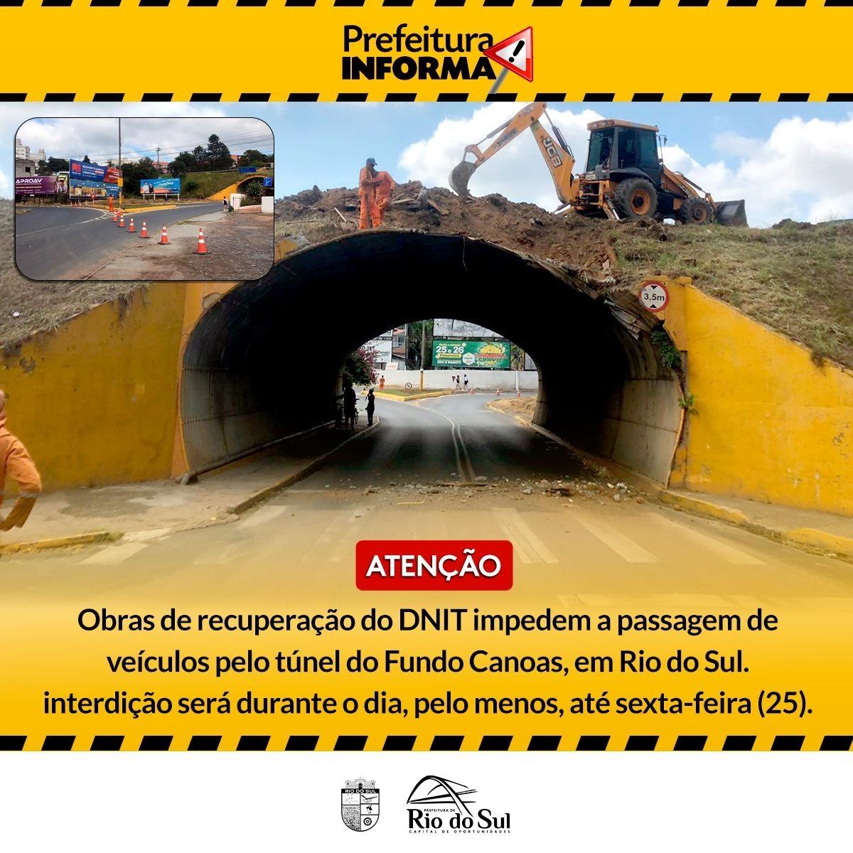 DNIT inicia obra de recuperação do túnel na BR-470 em Rio do Sul