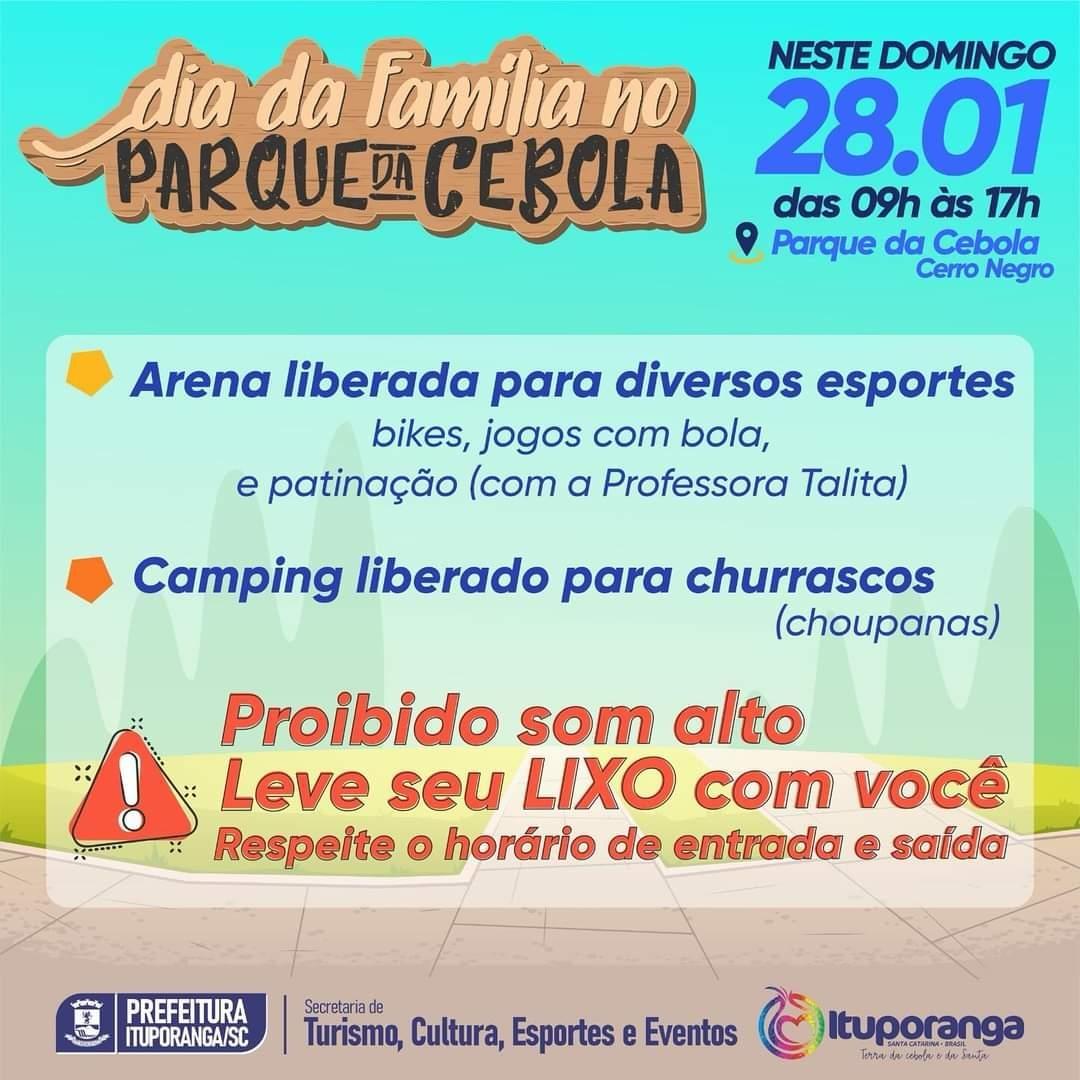 Domingo da Família é neste domingo (28) no Parque da Cebola