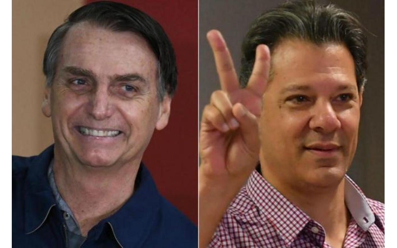 Fernando Haddad (PT) e Jair Bolsonaro (PSL) vão ao segundo turno