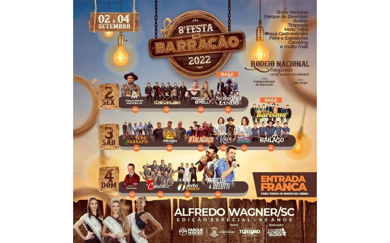 Festa do Barracão vai ter 15 atrações artísticas, entre elas rodeio nacional e show com Marcos e Belutti