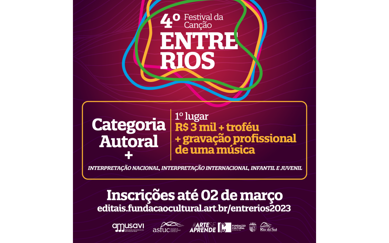 Fundação Cultural de Rio do Sul promove o 4º Festival da Canção Entre Rios