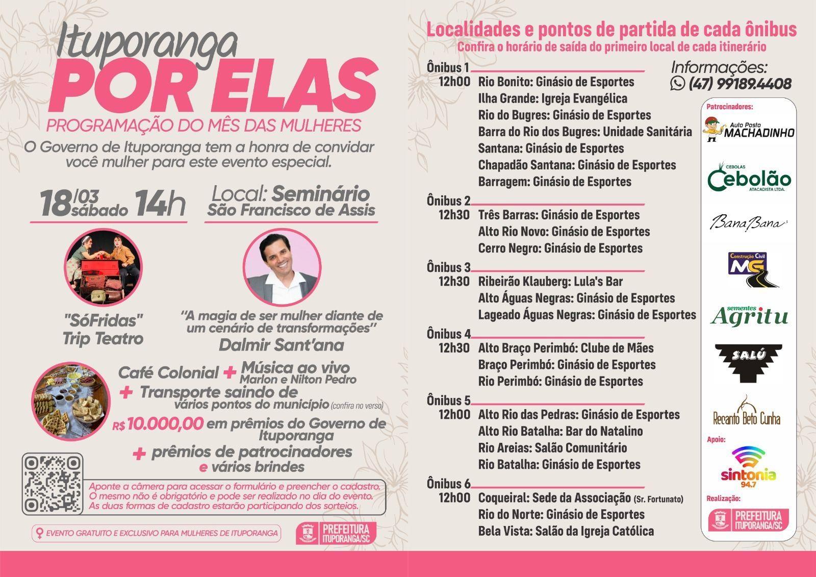 Governo de Ituporanga realizará no sábado (18) evento especial denominado “Ituporanga por Elas”