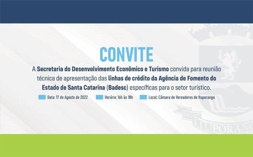Hoje tem audiência pública para apresentação de linhas de crédito para o setor turístico em Ituporanga