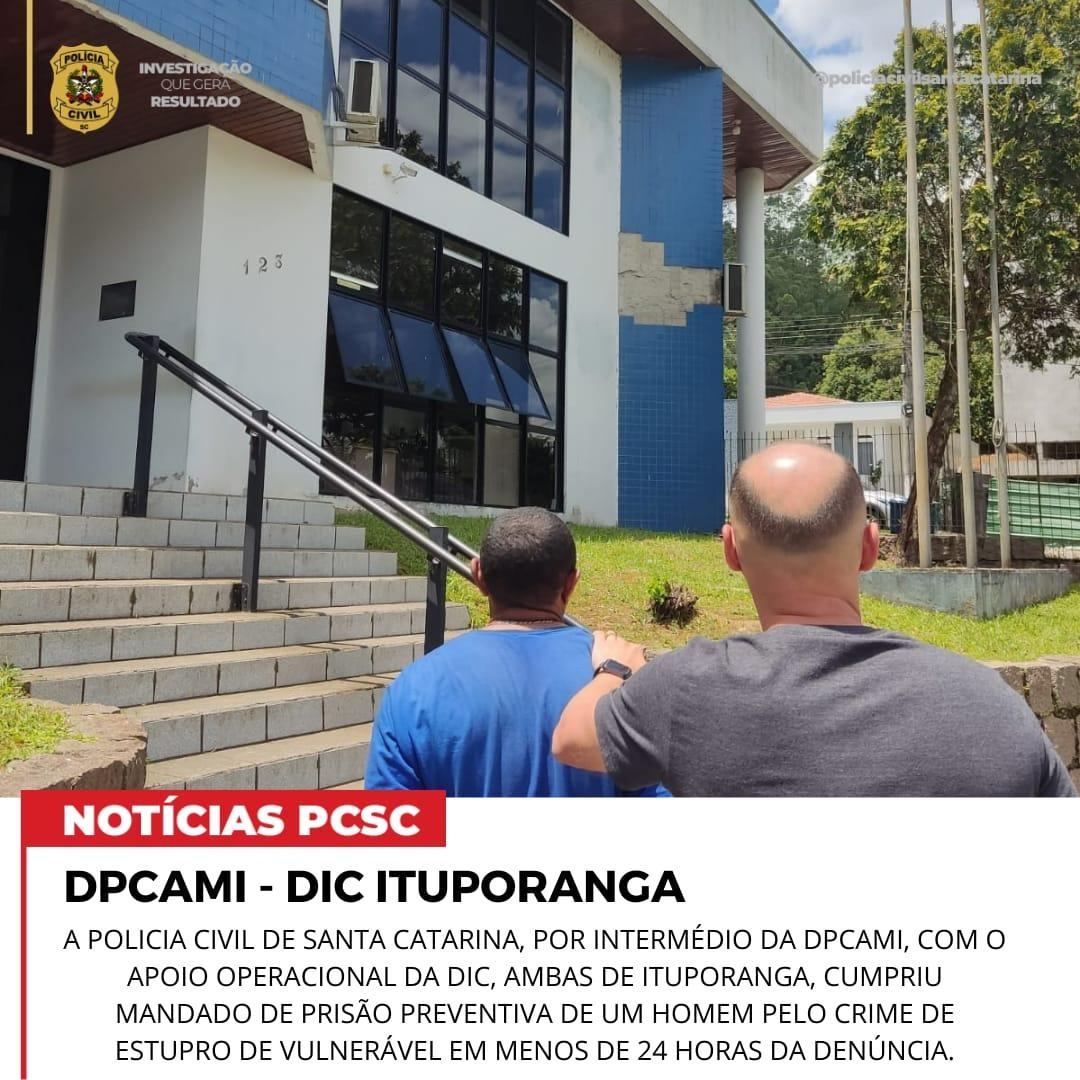 Homem é preso por crime de violência sexual contra menor em Ituporanga