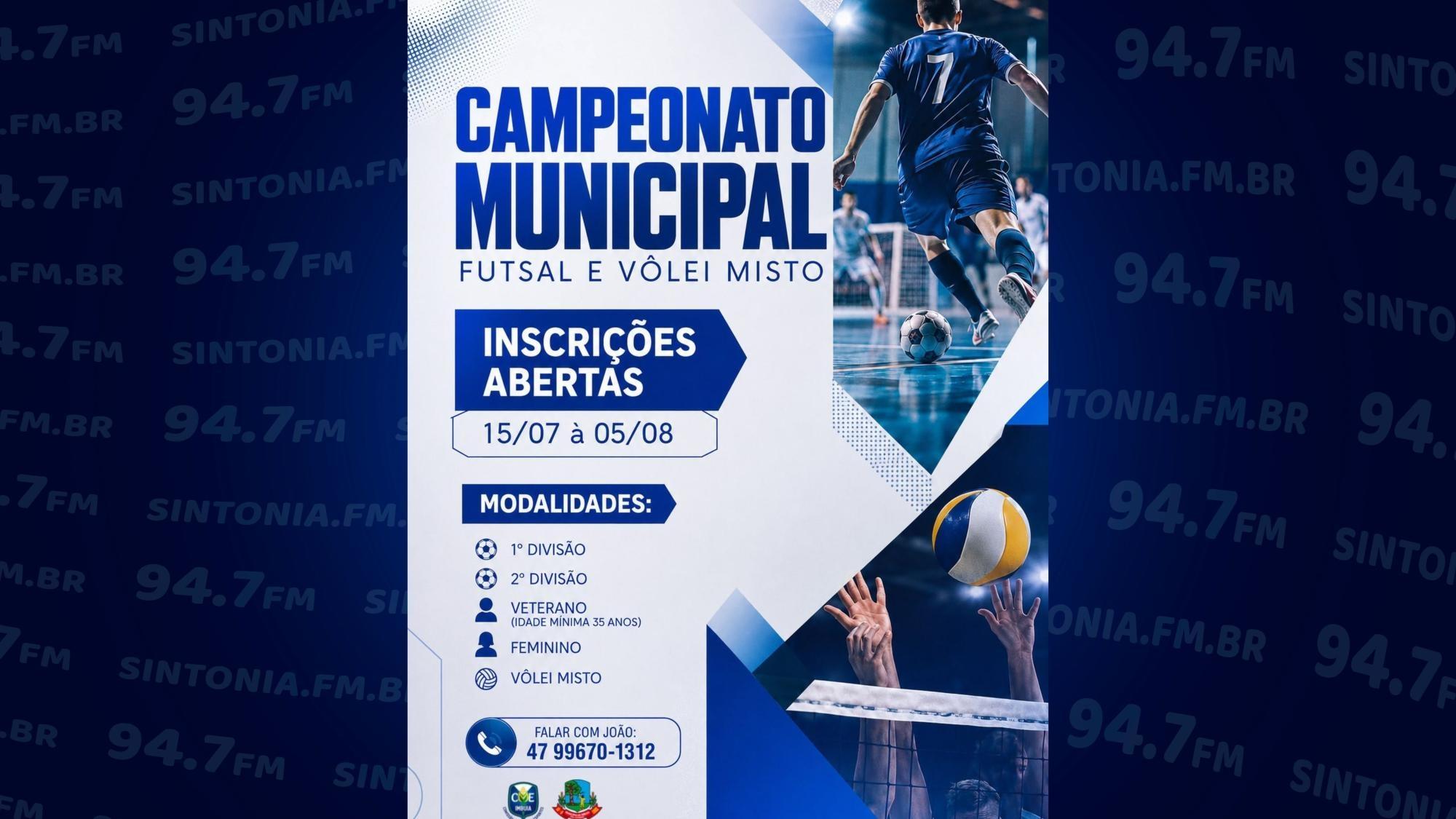 Imbuia abre inscrições para o Campeonato Municipal de Futsal e Vôlei Misto