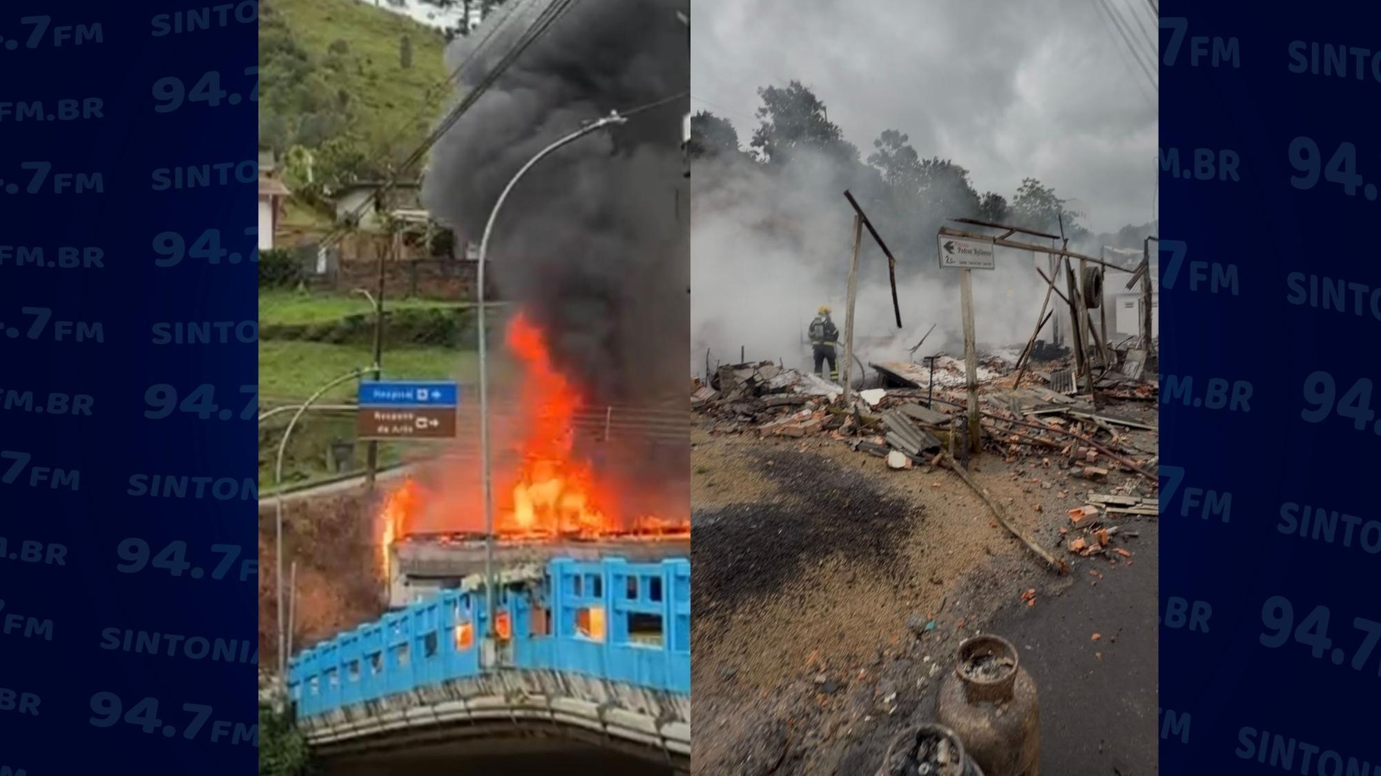Incêndio destrói antiga borracharia no centro de Alfredo Wagner