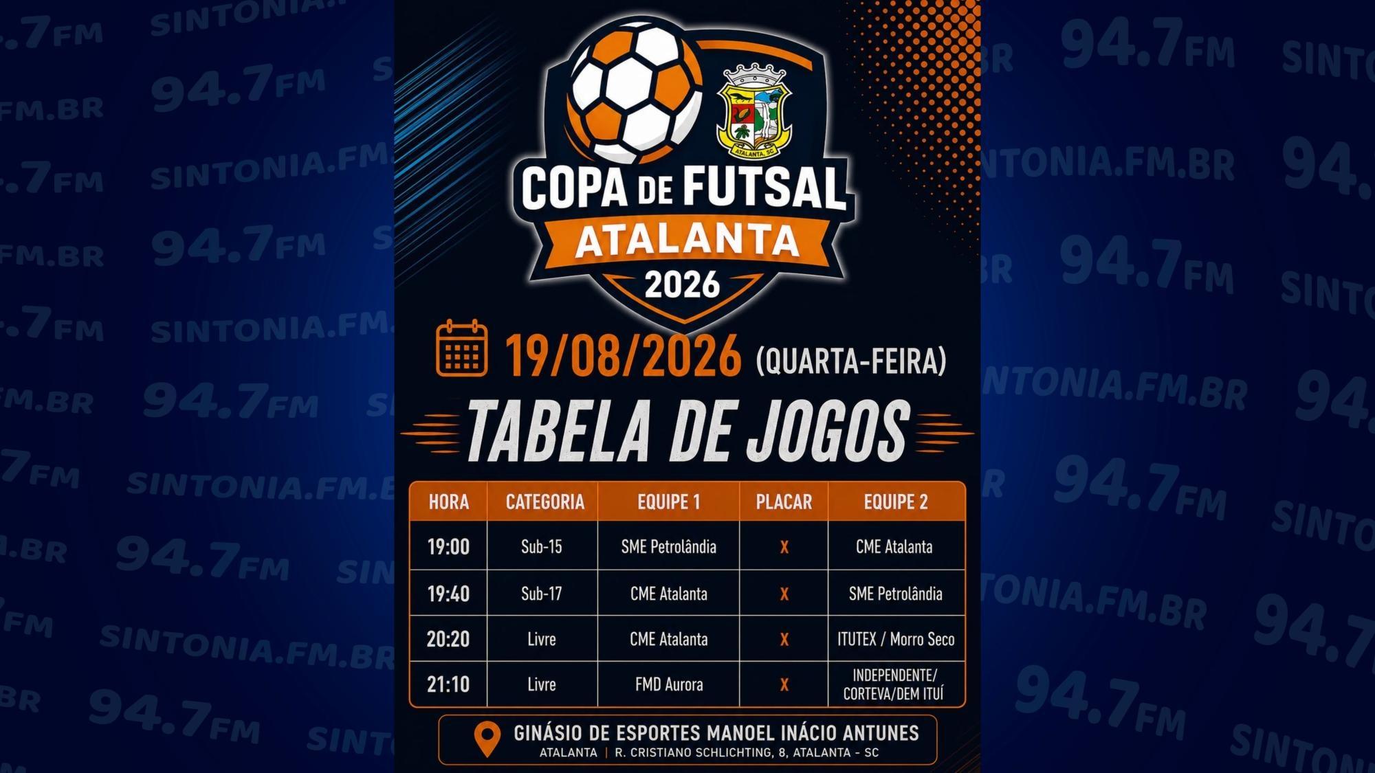 Masculino Livre de Atalanta estreia nesta quarta-feira (19) na Copa Atalanta