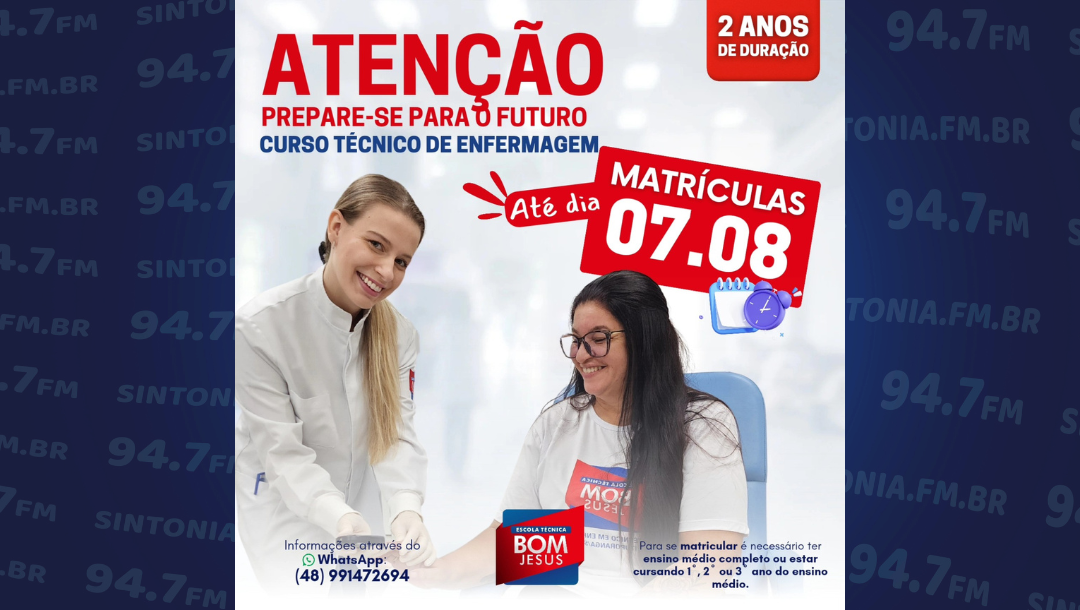 Matrículas abertas para o Curso Técnico de Enfermagem da Escola Técnica Bom Jesus