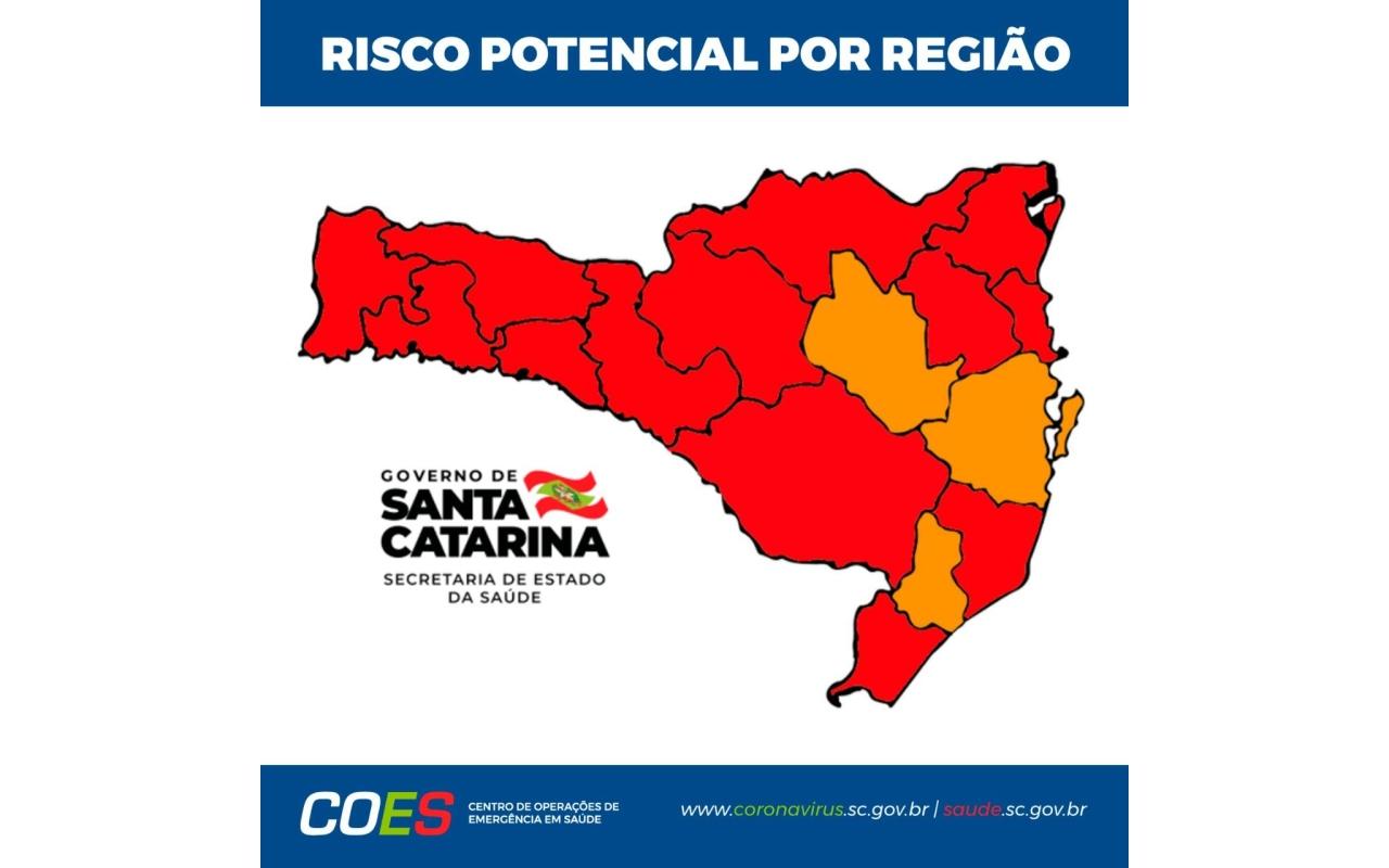 Matriz de Risco Potencial divulgada pelo Governo de Santa Catarina mantém o Alto Vale em nível grave para o novo Coronavírus