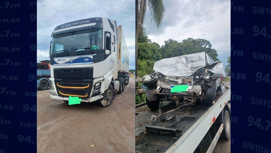 Motorista fica ferido após colisão entre carro e carreta na BR-470, em Agronômica