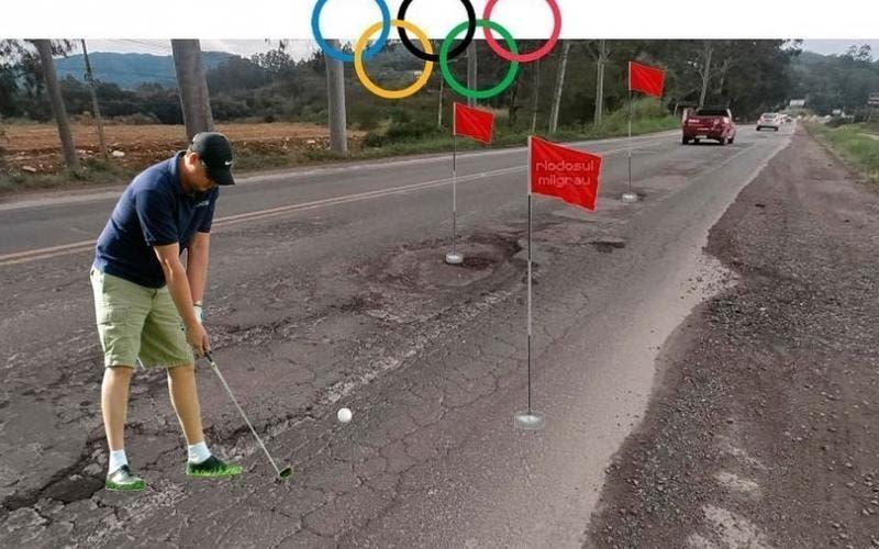 Motoristas anunciam "torneio de golfe" nos buracos da BR-470