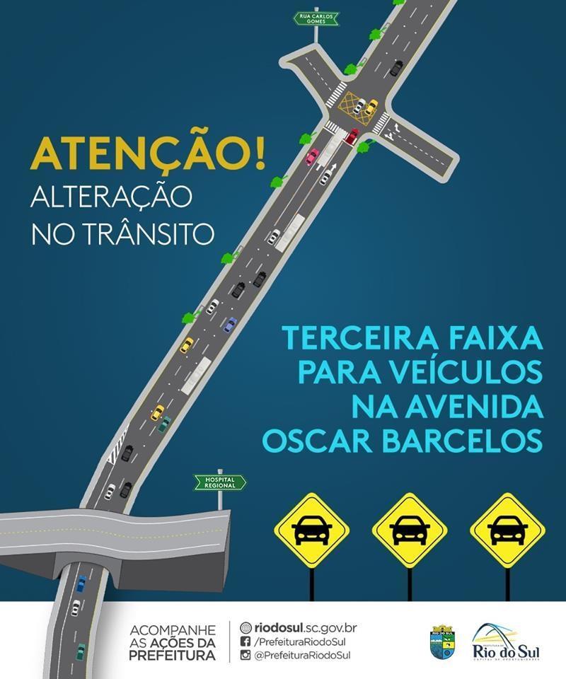 Mudança no trânsito em Rio do Sul: não será mais permitido estacionar em parte da Avenida Oscar Barcelos